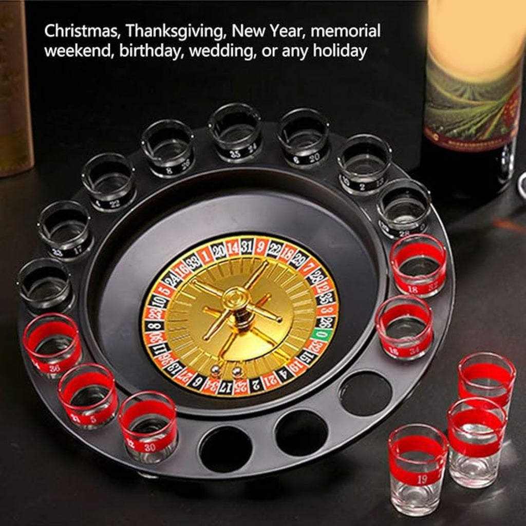 Premium Drinking Roulette  Set | Exciting Spin & Play Game with 16  Glasses & 2 Balls