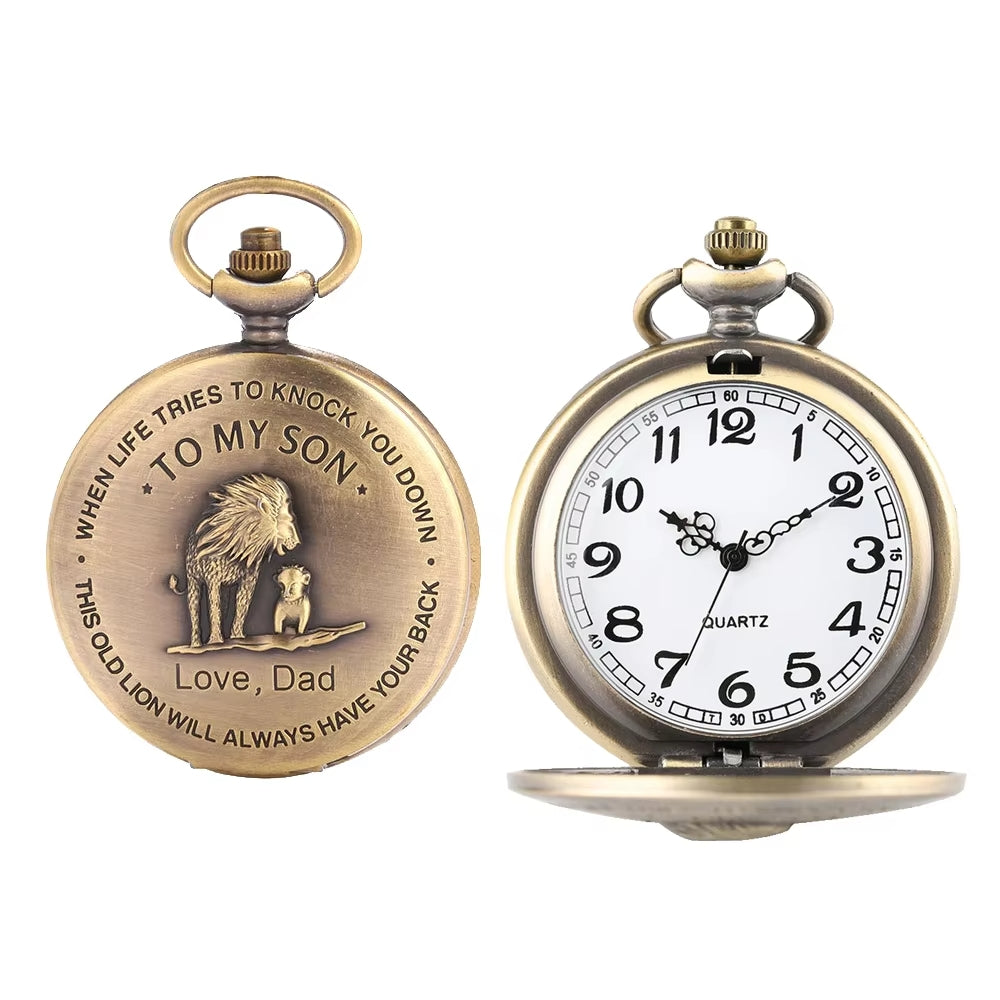 To My Son Pocket Watch Keychain – Love Dad | Lion Design Gift