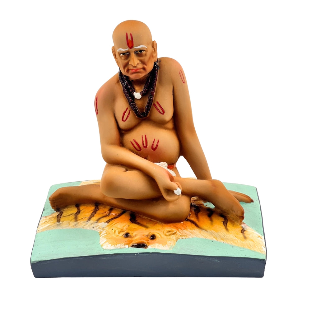 Swami Samarth Idol – 4.5 Inch Matte Finish Statue with Rudraksha Mala on Tiger Skin Base