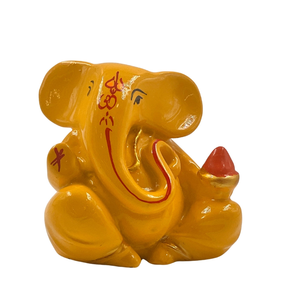 Miniature Yellow Ganpati Idol – 2 Inch Decorative Murti for Car, Desk & Pooja