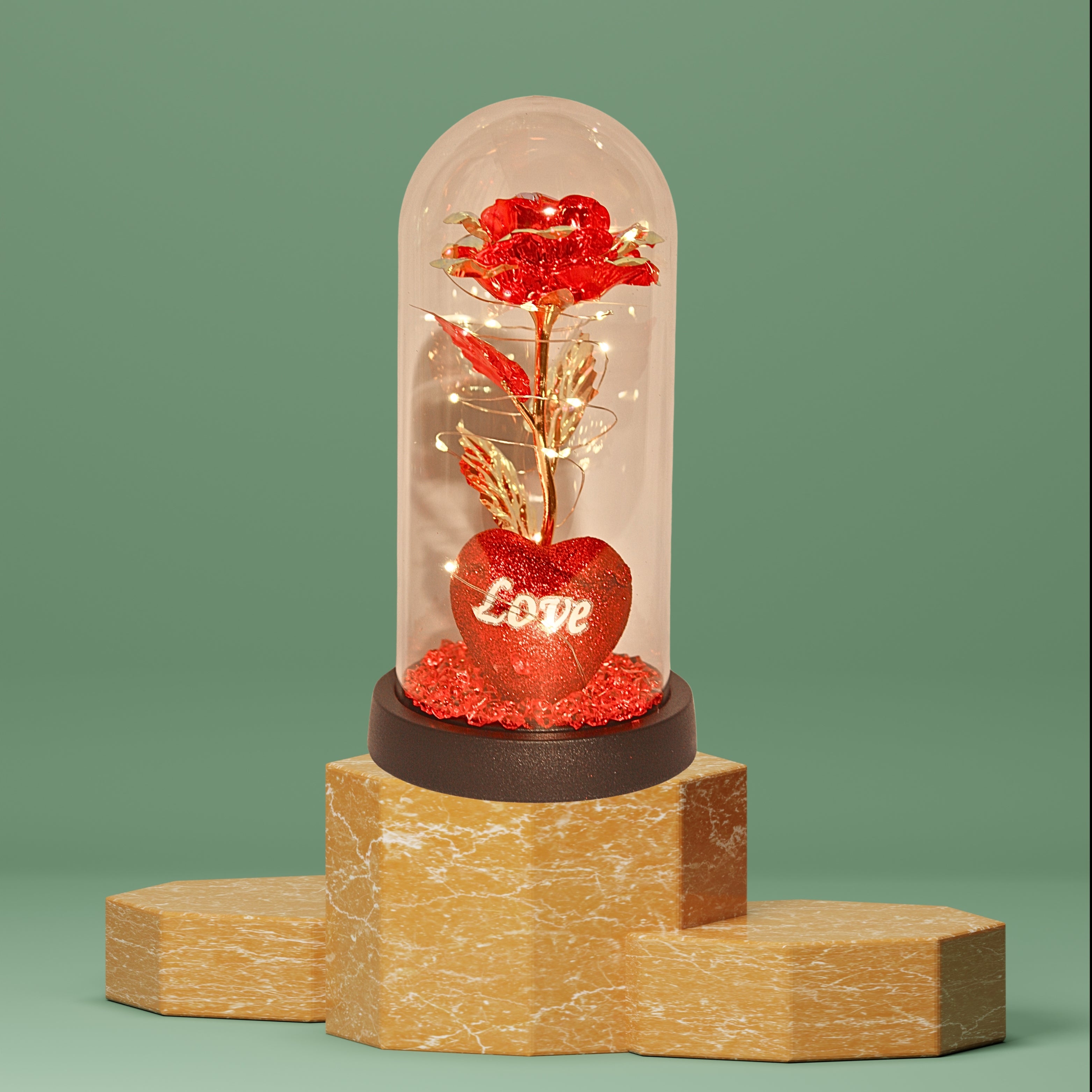 Luxury Red Crystal Rose Dome with LED Lights – Elegant Romantic Gift