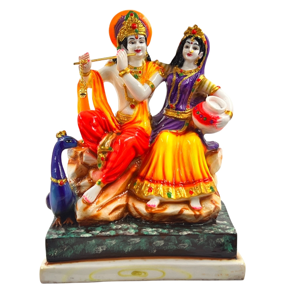 Radha Krishna Idol with Peacock – 10 Inch Decorative Statue for Home & Office