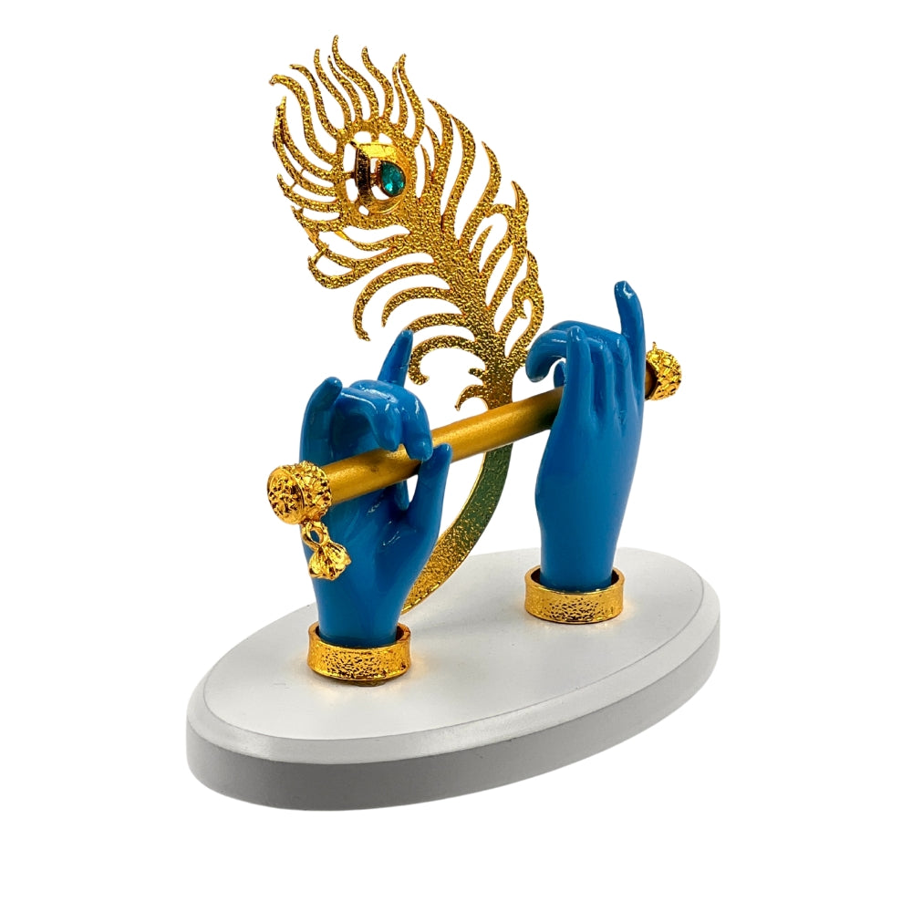 Divine Krishna Handcrafted Decor – Flute & Peacock Feather Showpiece (4.5 inch) BLUE