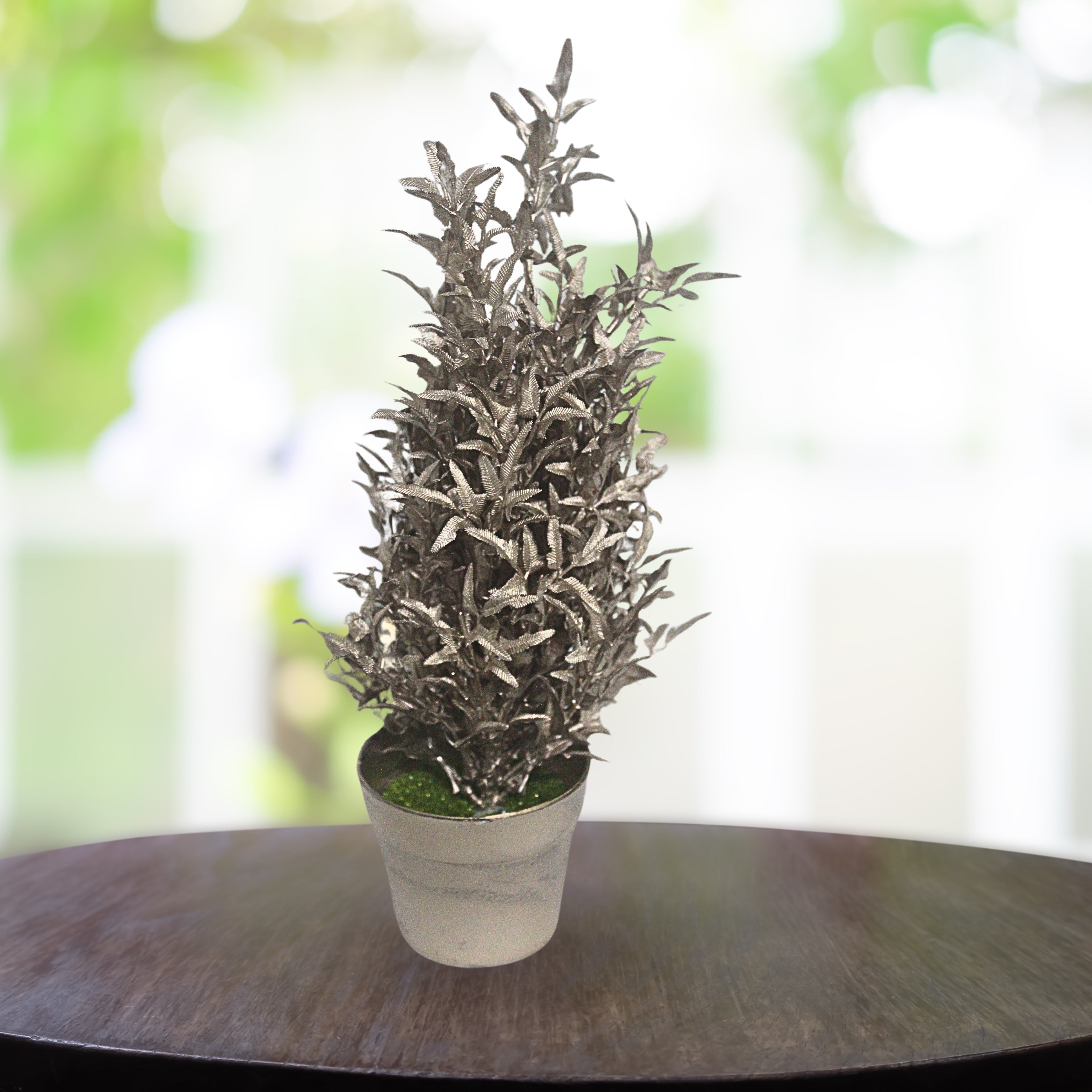 Silver Elegance: Metallic Faux Plant with Premium Coated Base