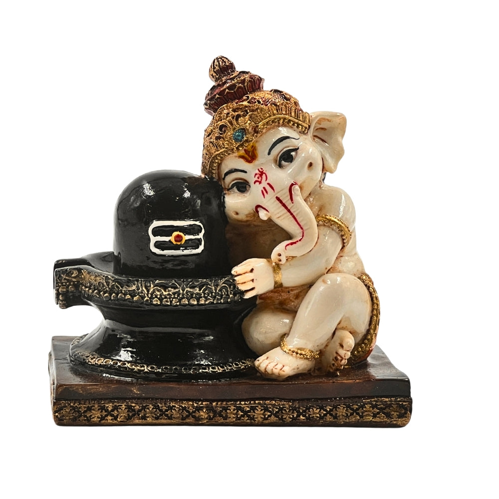 3.5-Inch Baby Ganesha with Shivling Idol – Divine Decorative Statue for Home & Gifting