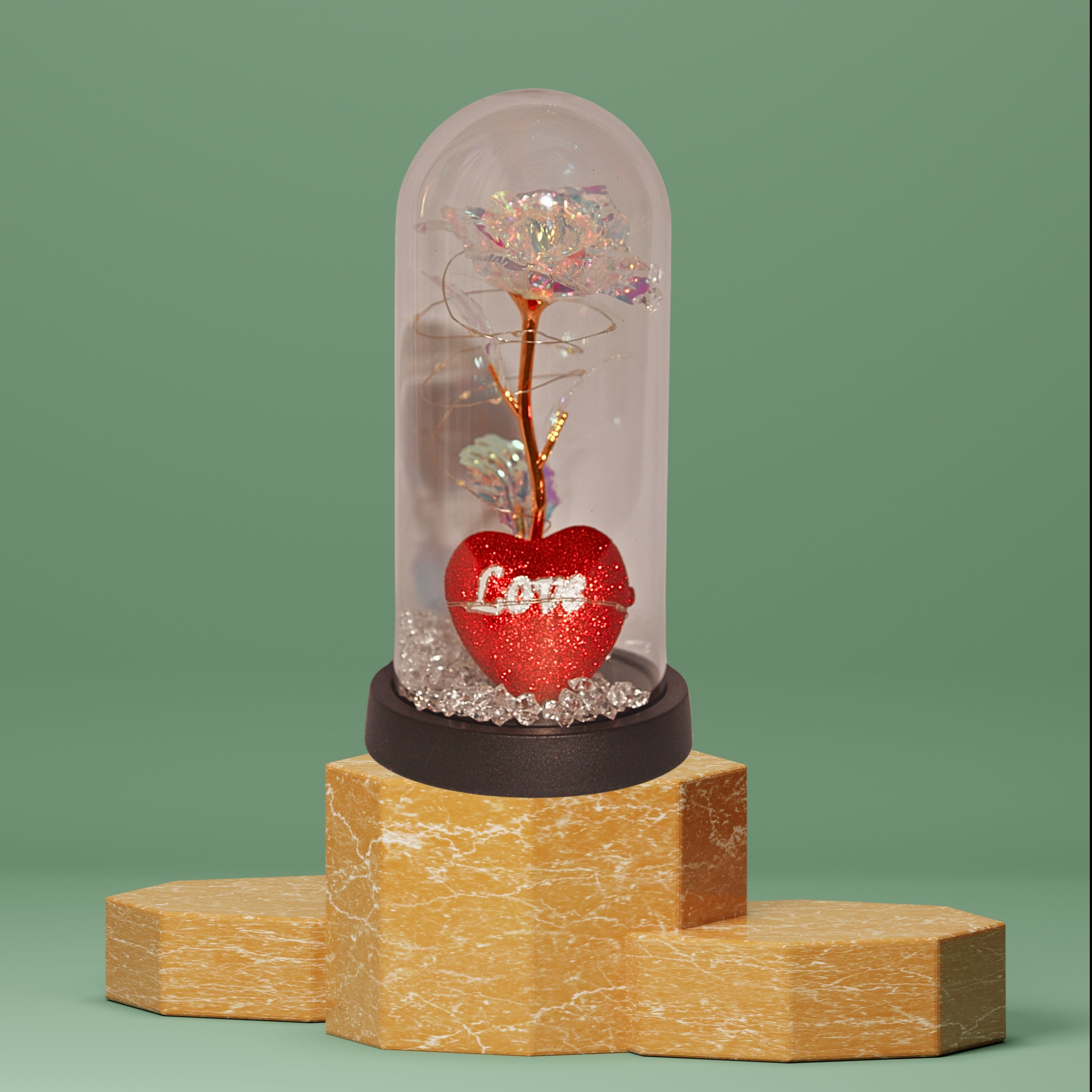 Luxury White Crystal Rose Dome with LED Lights – Elegant Romantic Gift