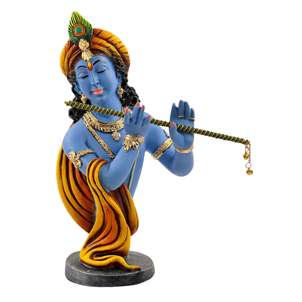 12 Inch Lord Krishna Playing Flute Decorative Idol – Handcrafted Resin Statue