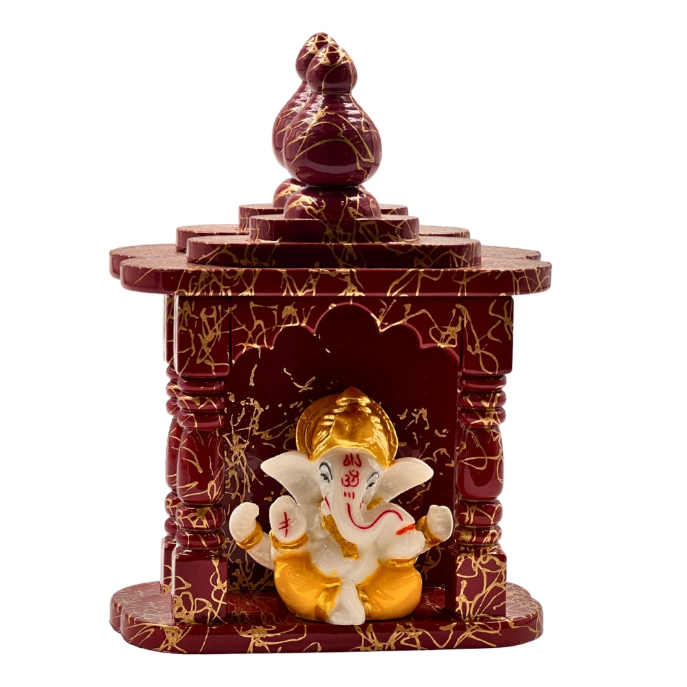 5.5-Inch Ganesha Idol in Marble-Finish Temple – Decorative Mandir Showpiece for Home & Office