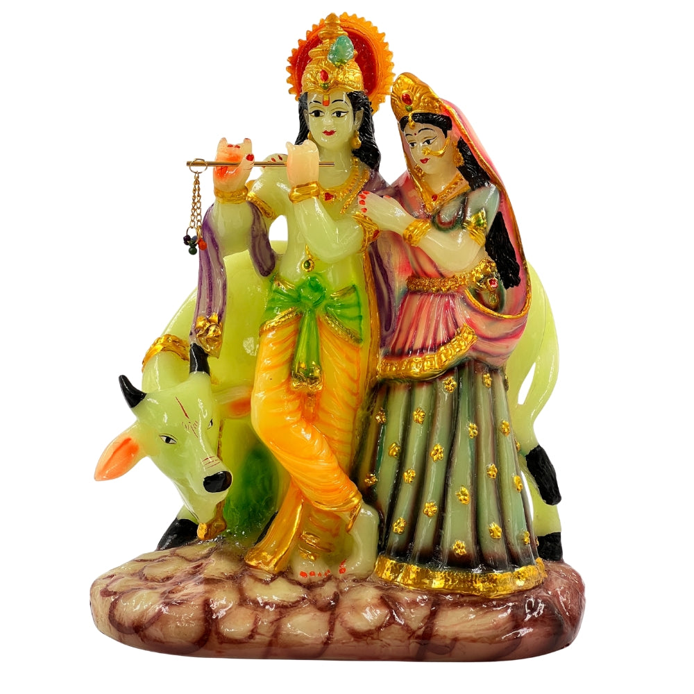 Radha Krishna with Cow Decorative Idol – 6 Inch Resin Showpiece