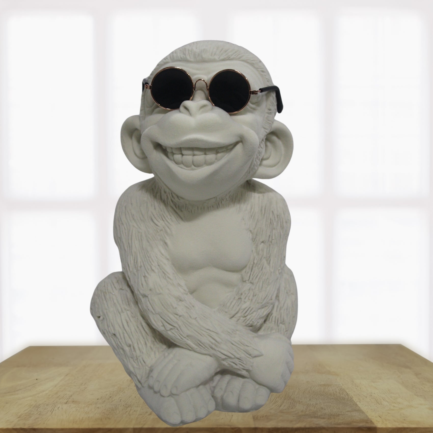 Luxury Velvet Finish Monkey Figurine | Cool Monkey Statue with Stylish Sunglasses ( Biege )