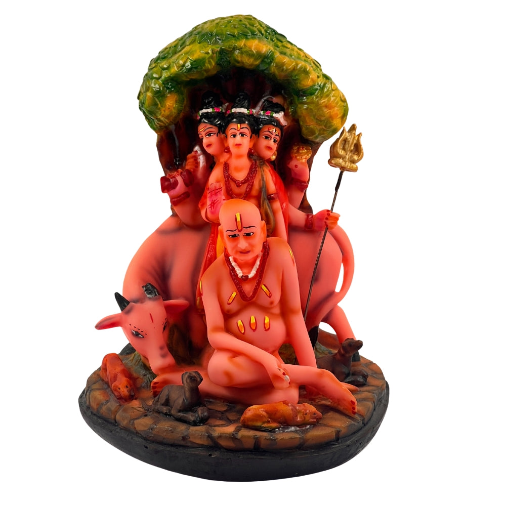 Swami Samarth with Lord Dattatreya Idol – 8 Inch Divine Figurine with Cow & Tree