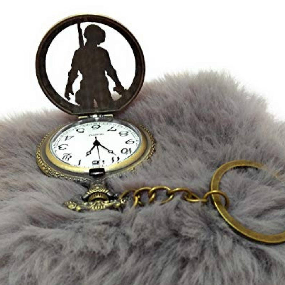 PUBG-Themed Vintage Pocket Watch Keychain – Gamer’s Collectible Accessory