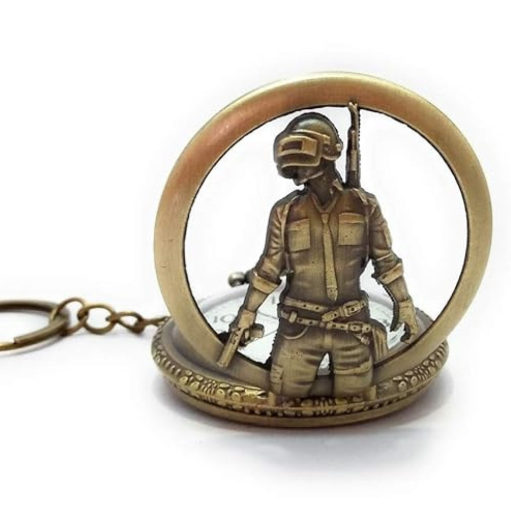 PUBG-Themed Vintage Pocket Watch Keychain – Gamer’s Collectible Accessory