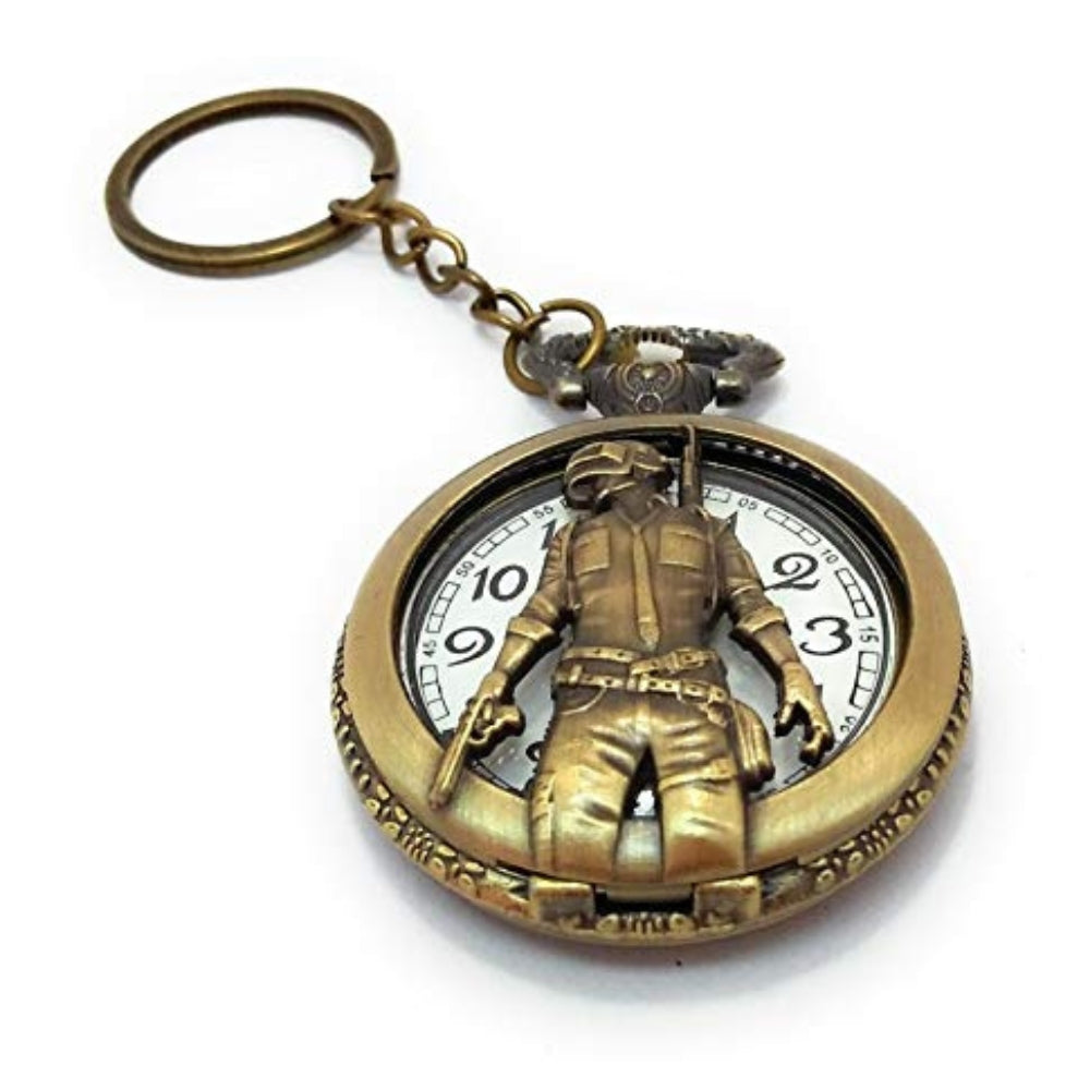 PUBG-Themed Vintage Pocket Watch Keychain – Gamer’s Collectible Accessory