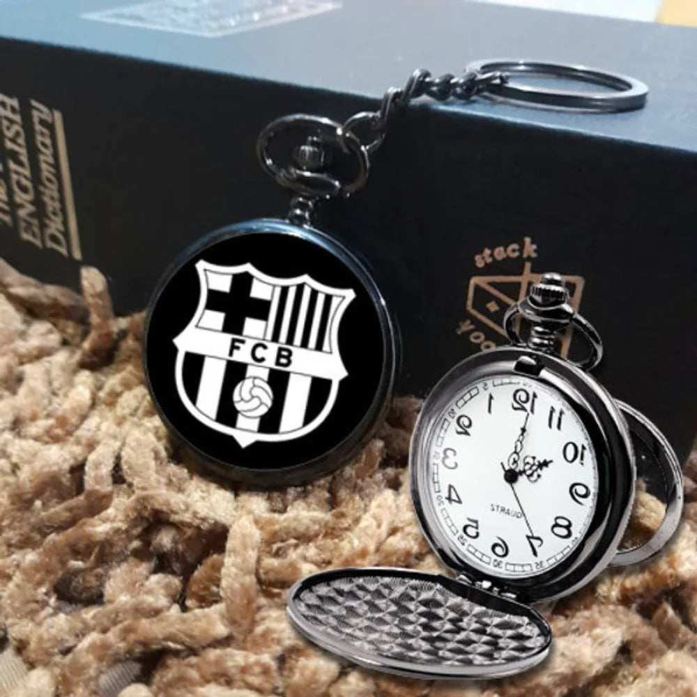 FCB Football Club Pocket Watch Keychain – Vintage Sports Fan Collectible Accessory