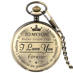 "To My Son" Engraved Vintage Pocket Watch Keychain – Inspirational Gift from Dad/Mom