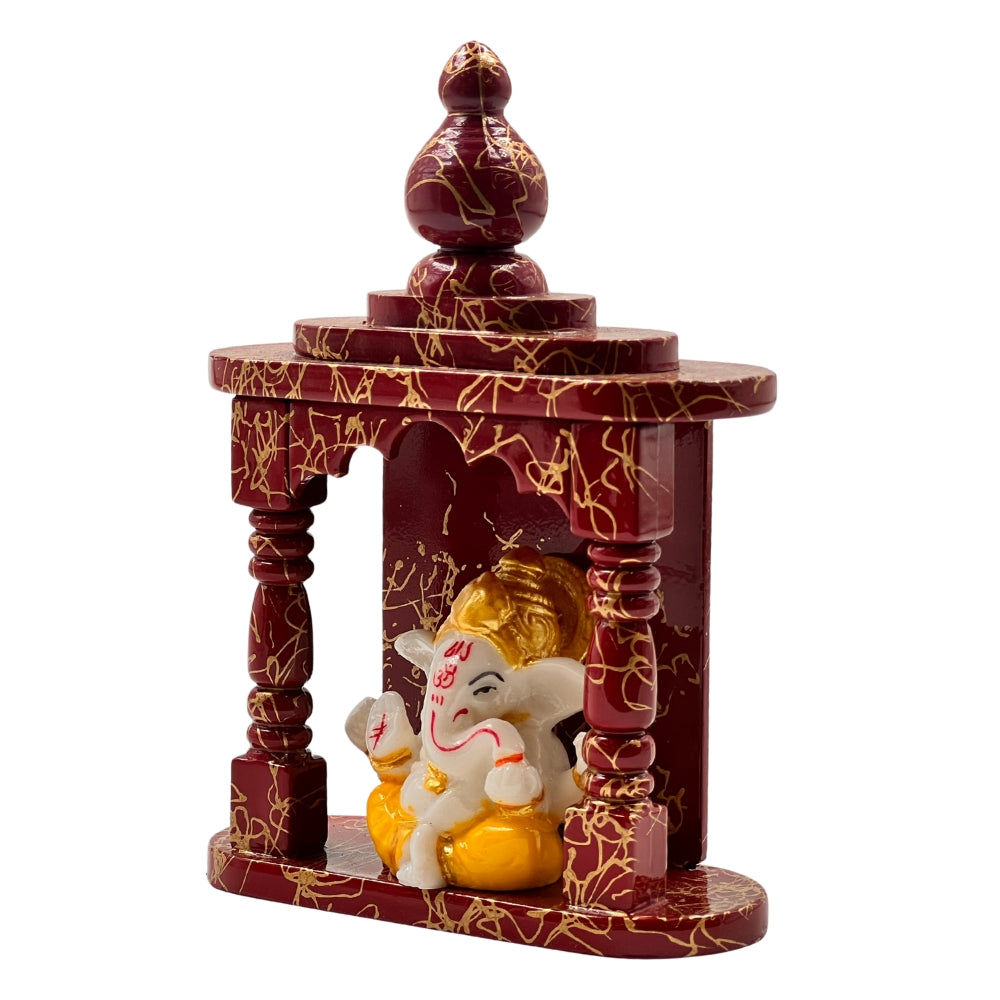 5.5-Inch Ganesha Idol in Marble-Finish Temple – Decorative Mandir Showpiece for Home & Office