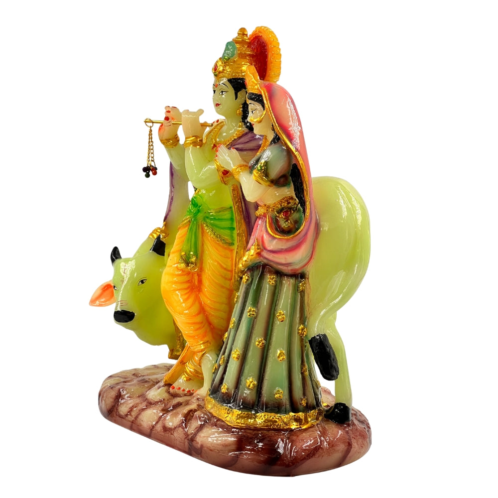 Radha Krishna with Cow Decorative Idol – 6 Inch Resin Showpiece