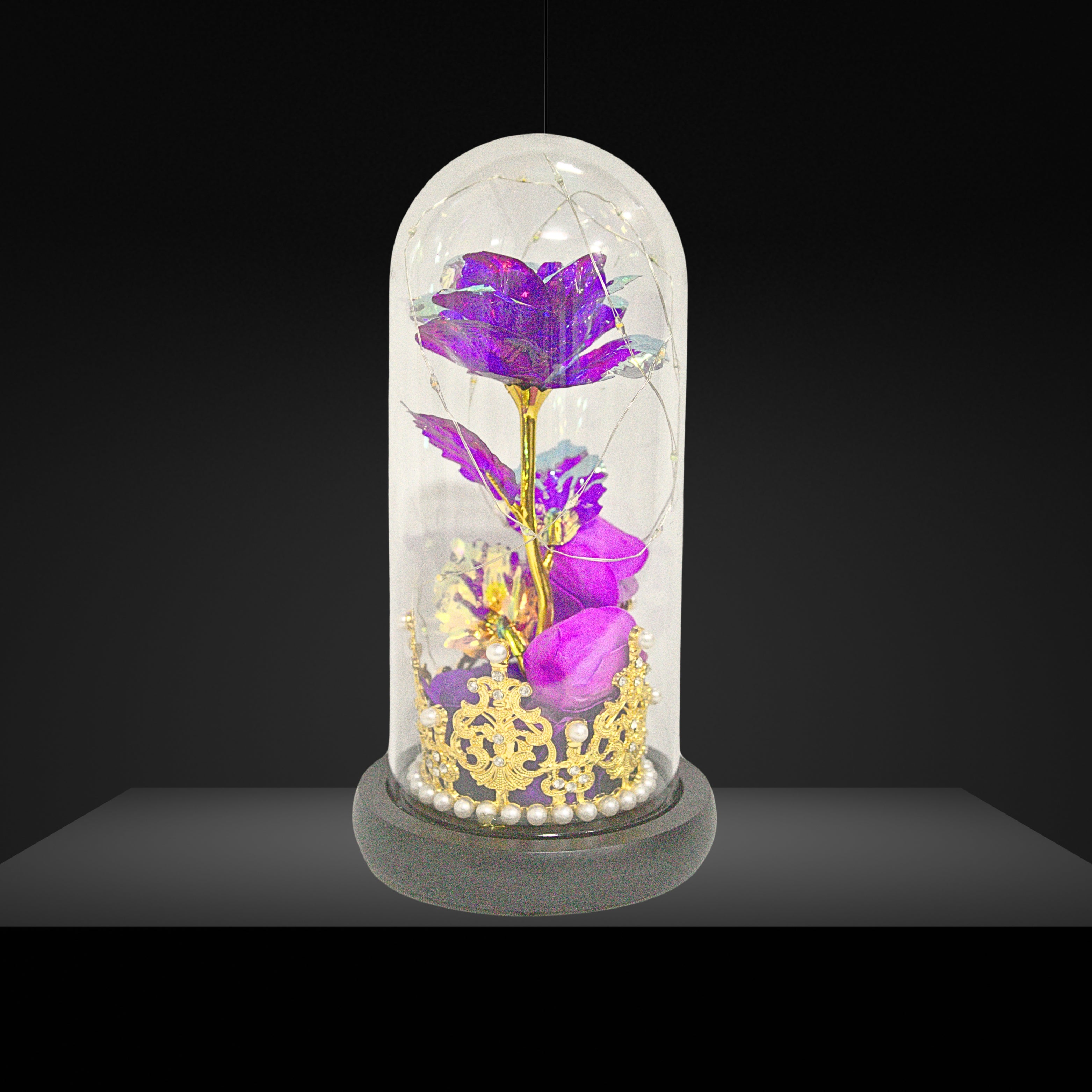 Majestic Bloom: Eternal Rose in a Crowned Glass Dome