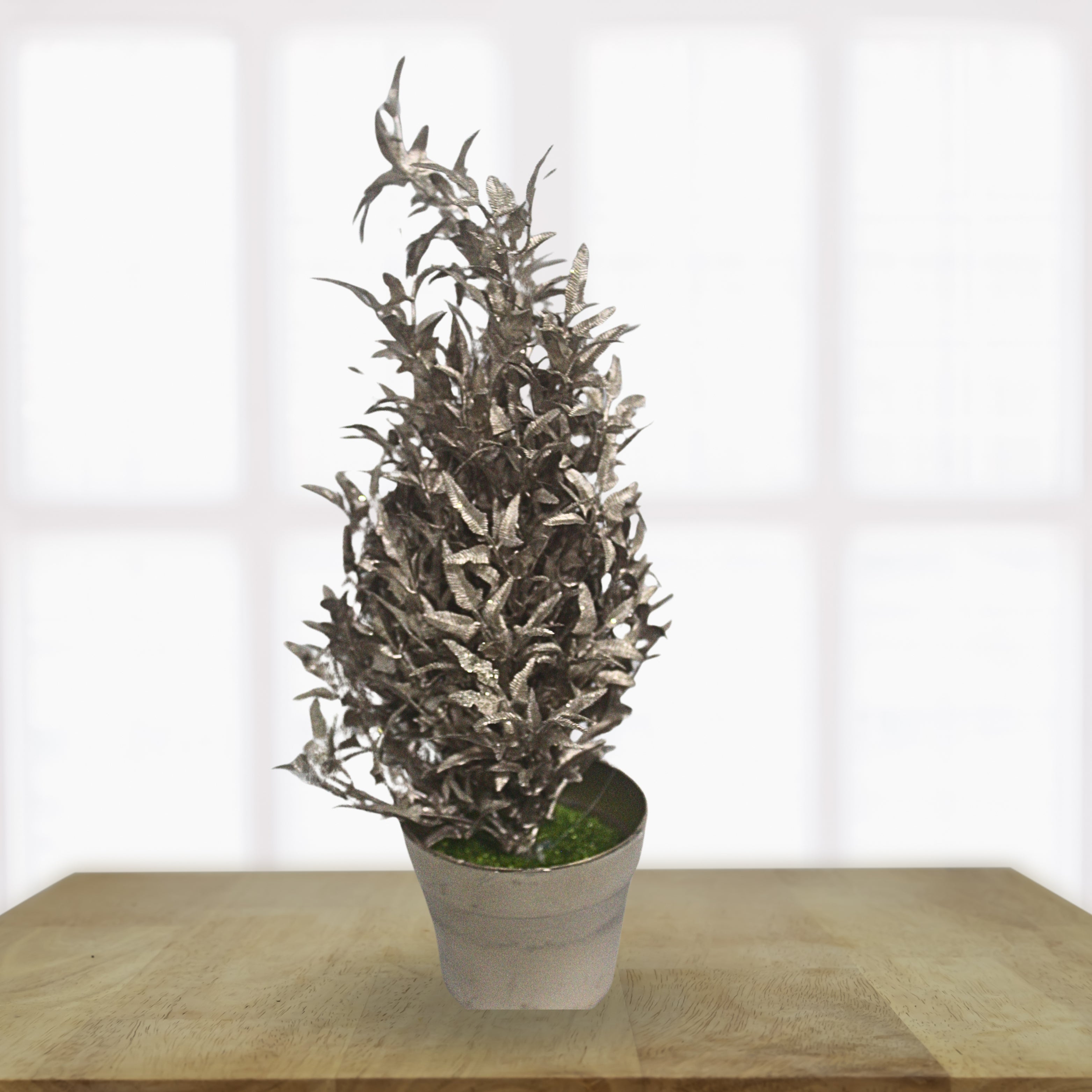 Silver Elegance: Metallic Faux Plant with Premium Coated Base