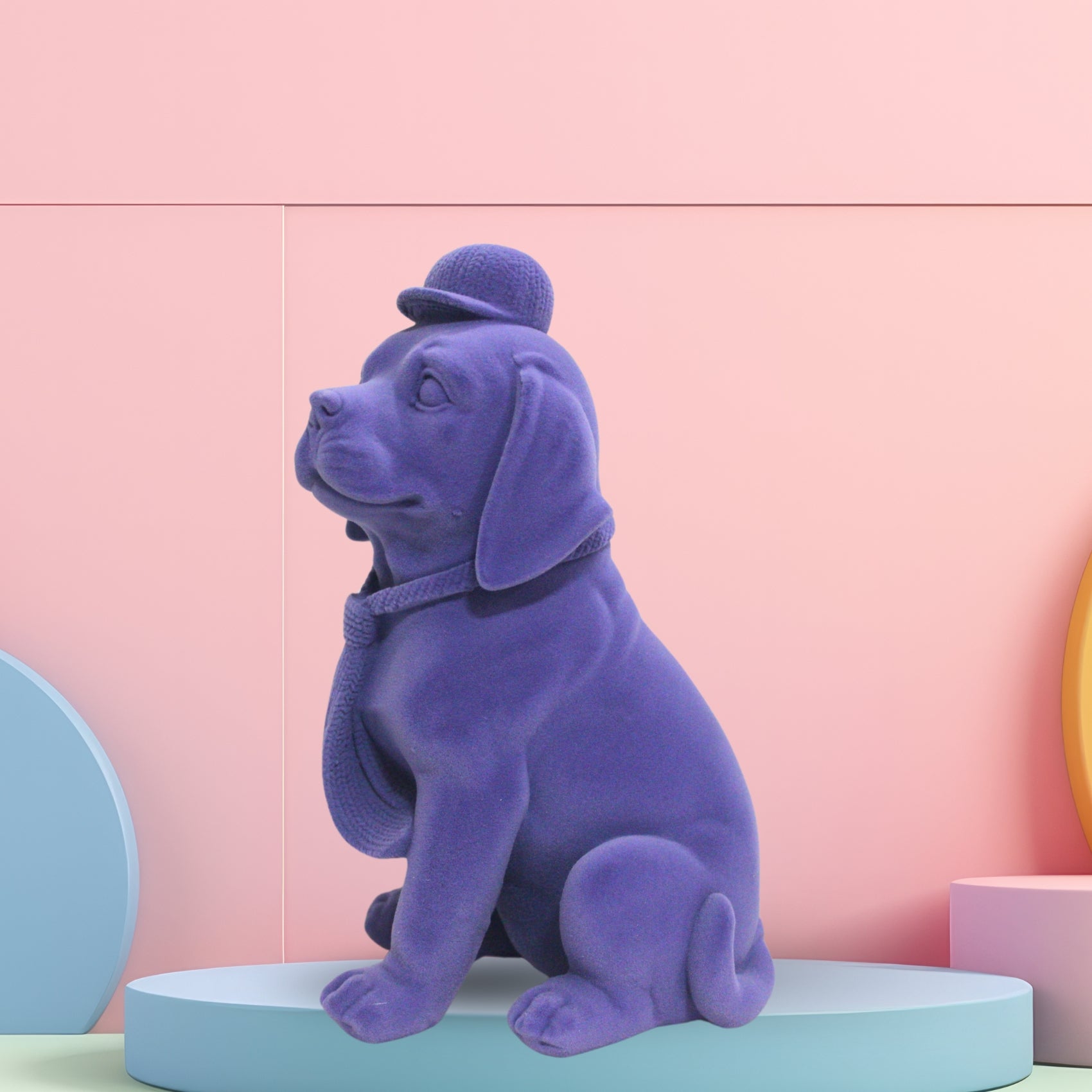 Velvet Finish Luxury Dog Figurine – Elegant Resin Decor with Cap & Tie