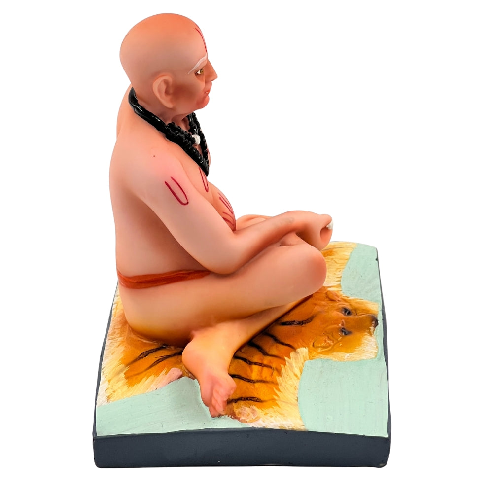 Swami Samarth Idol – 4.5 Inch Spiritual Statue with Black Mala on Tiger Skin Base