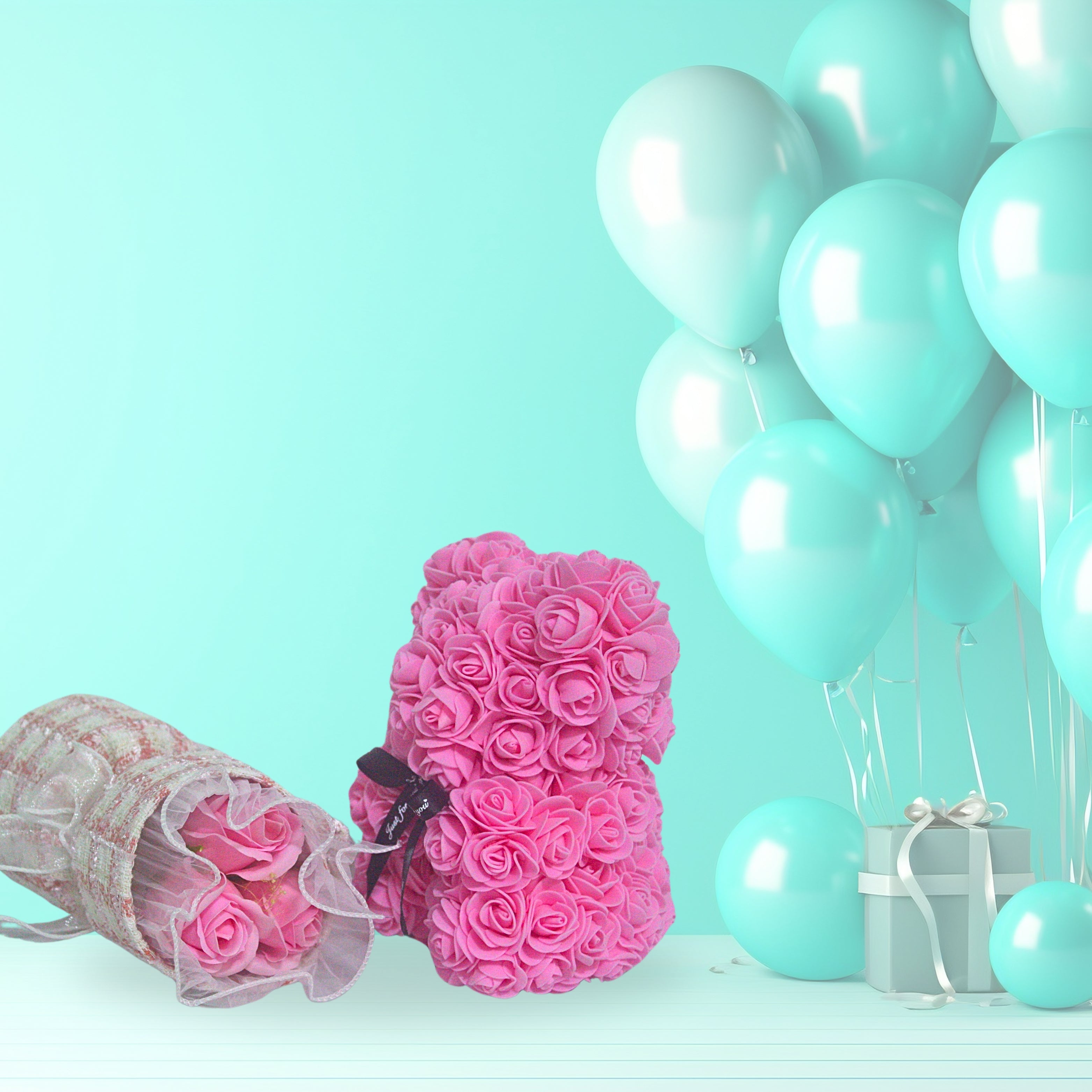 Elegant Foam Flower Teddy & Bouquet Hamper – A Unique Gift of Love (PINK)