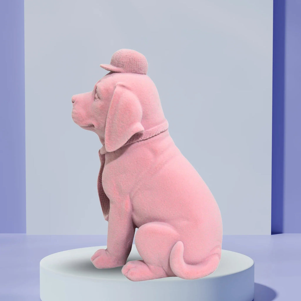 Pink Velvet Gentleman Dog Figurine