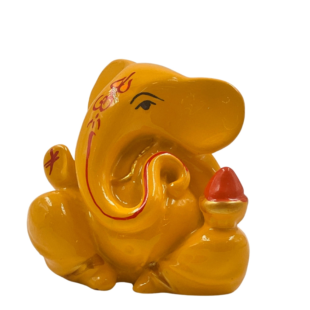 Miniature Yellow Ganpati Idol – 2 Inch Decorative Murti for Car, Desk & Pooja