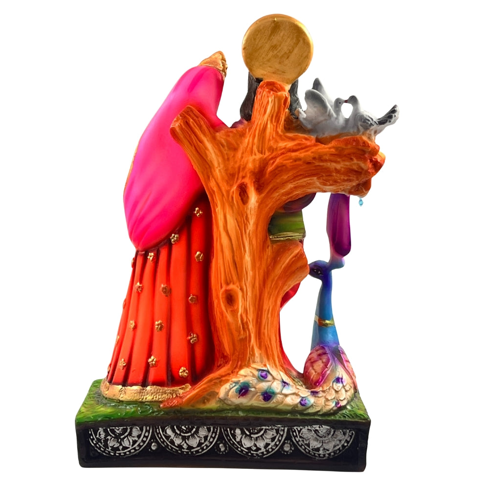 12 Inch Radha Krishna Idol with Peacock – Multicolor Decorative Resin Statue