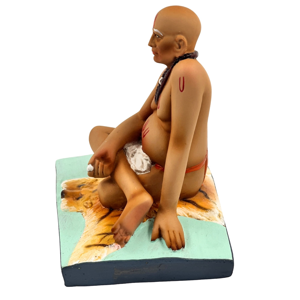 Swami Samarth Idol – 4.5 Inch Matte Finish Statue with Rudraksha Mala on Tiger Skin Base