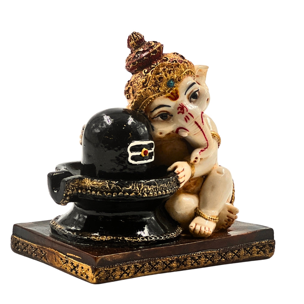 3.5-Inch Baby Ganesha with Shivling Idol – Divine Decorative Statue for Home & Gifting