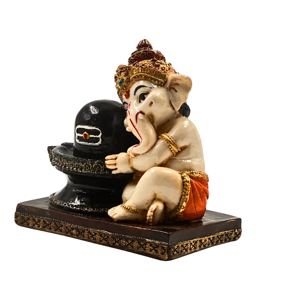 3.5-Inch Baby Ganesha with Shivling Idol – Divine Decorative Statue for Home & Gifting