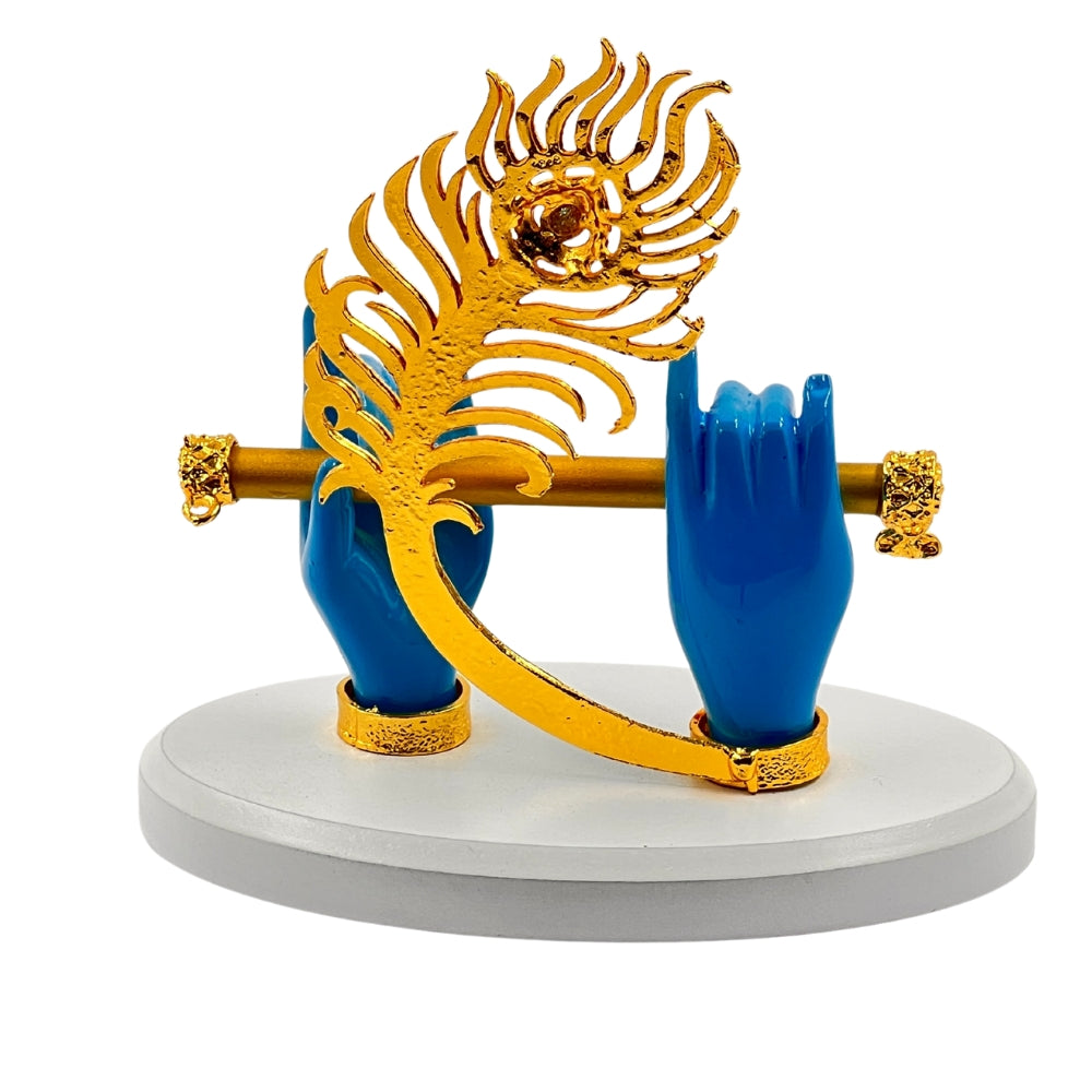 Divine Krishna Handcrafted Decor – Flute & Peacock Feather Showpiece (4.5 inch) BLUE