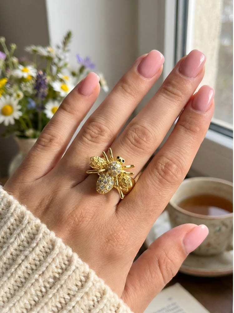 Golden Queen Bee Statement Ring (Anti-Tarnish)