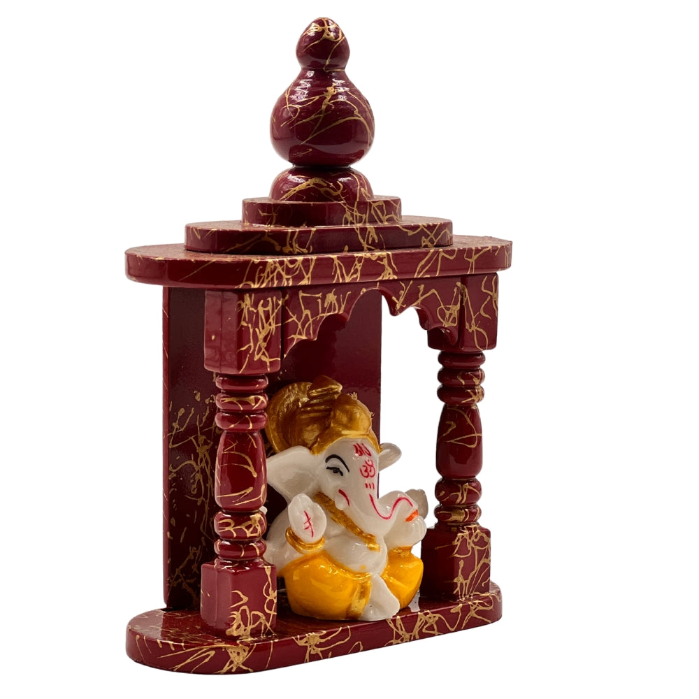 5.5-Inch Ganesha Idol in Marble-Finish Temple – Decorative Mandir Showpiece for Home & Office