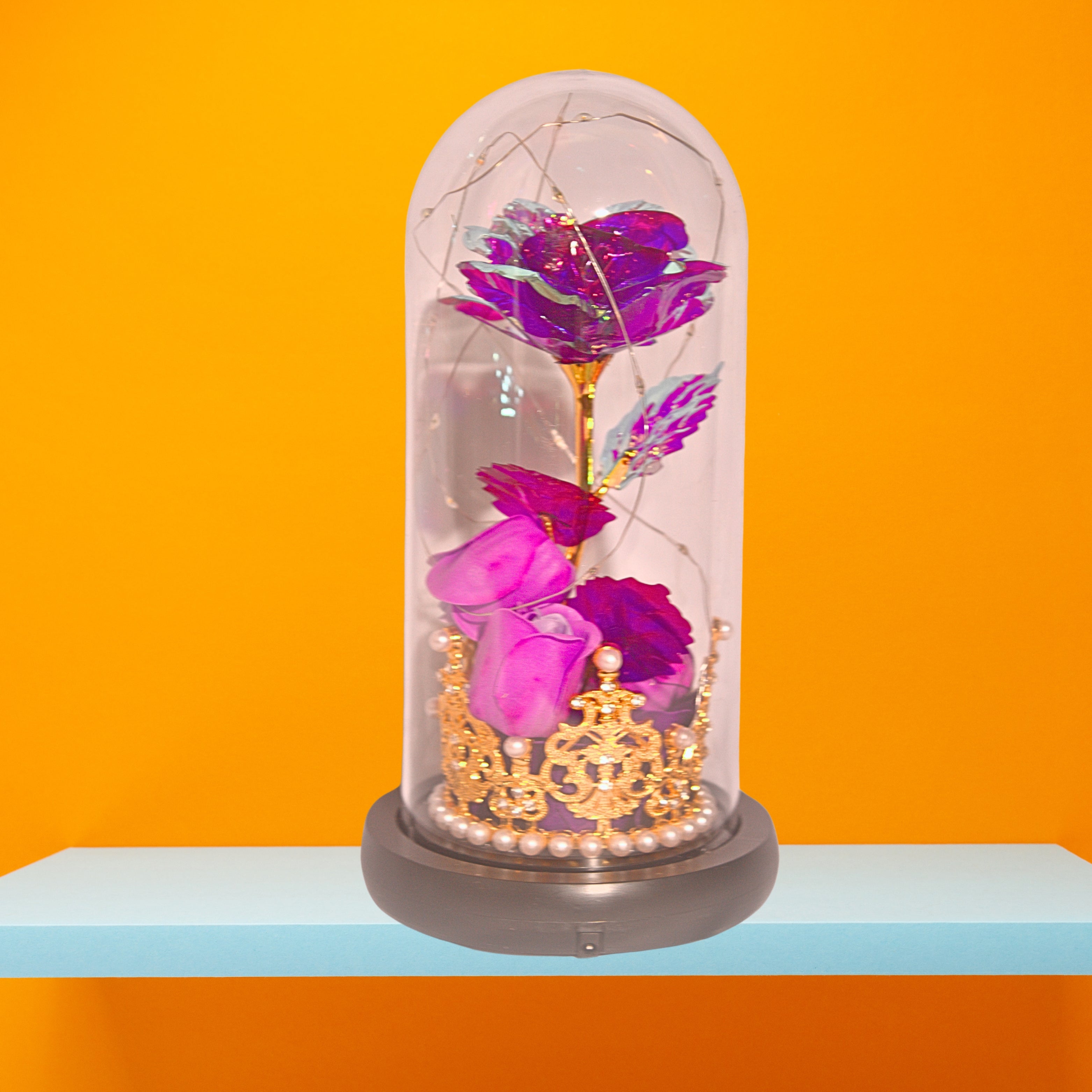 Majestic Bloom: Eternal Rose in a Crowned Glass Dome