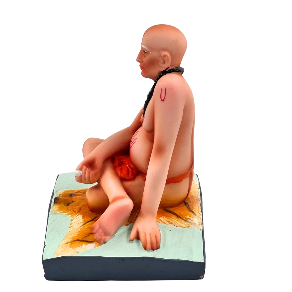 Swami Samarth Idol – 4.5 Inch Spiritual Statue with Black Mala on Tiger Skin Base