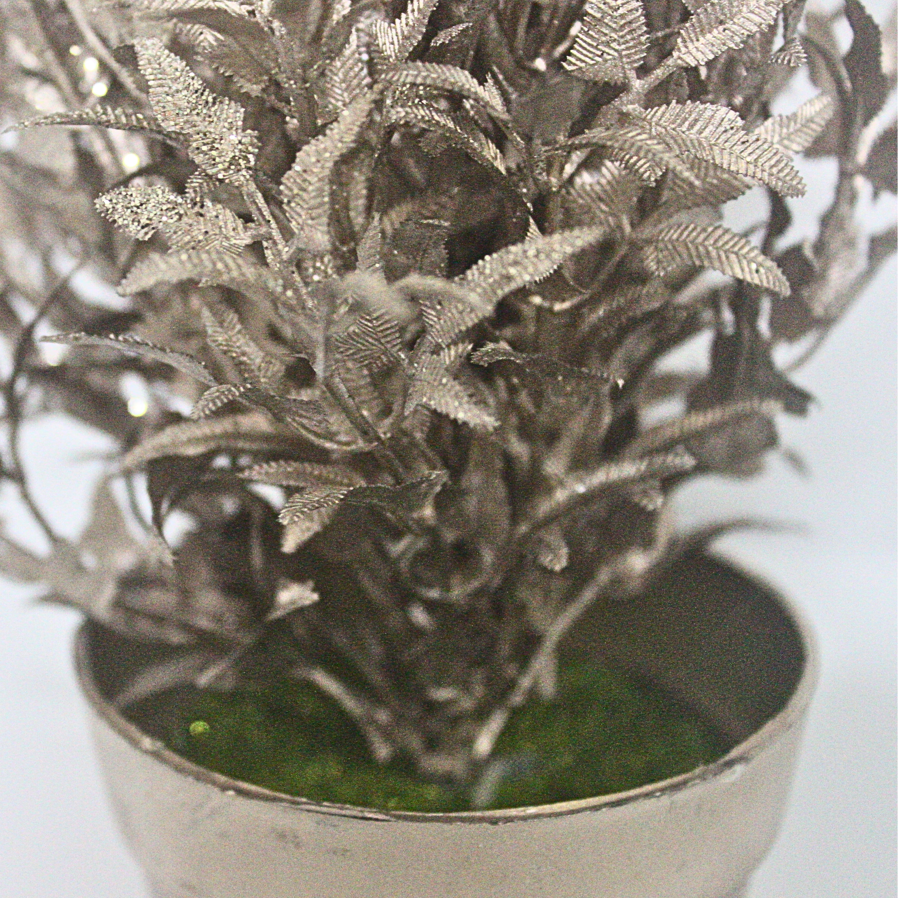 Silver Elegance: Metallic Faux Plant with Premium Coated Base