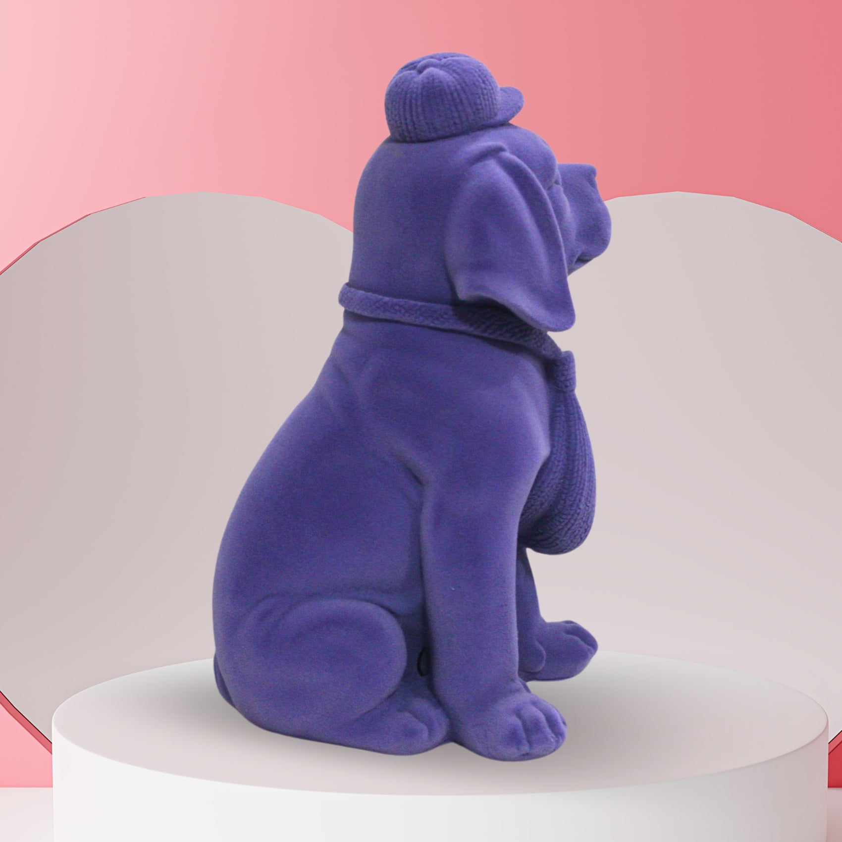 Velvet Finish Luxury Dog Figurine – Elegant Resin Decor with Cap & Tie