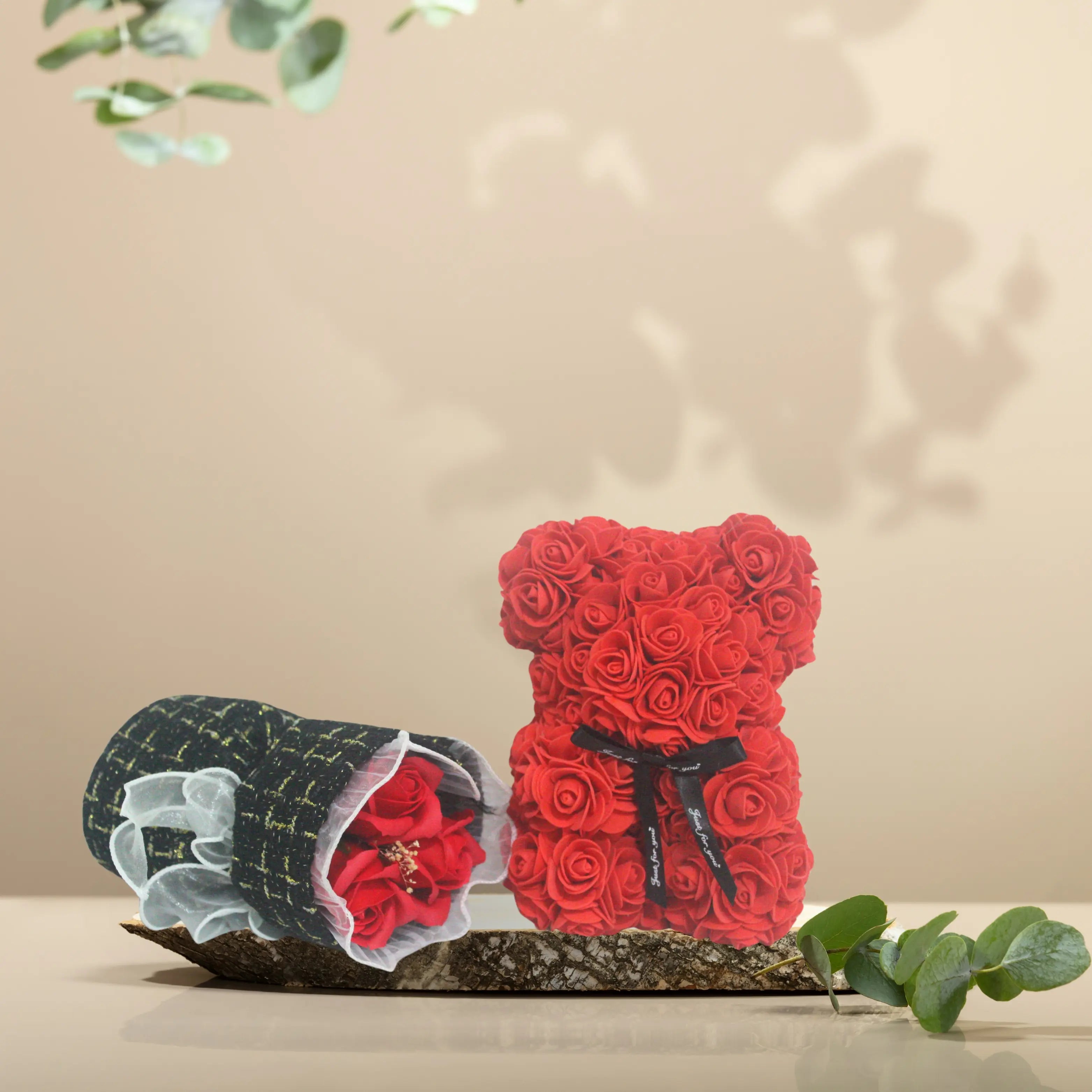"The Celestial" Teddy & Bouquet Hamper (Crimson Red)