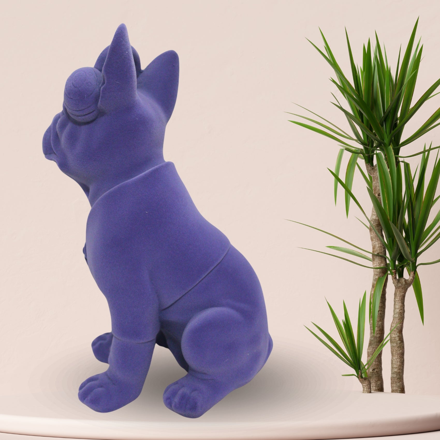 Purple Premium Velvet French Bulldog Showpiece – Elegant Resin Figurine with Headphones & Jacket