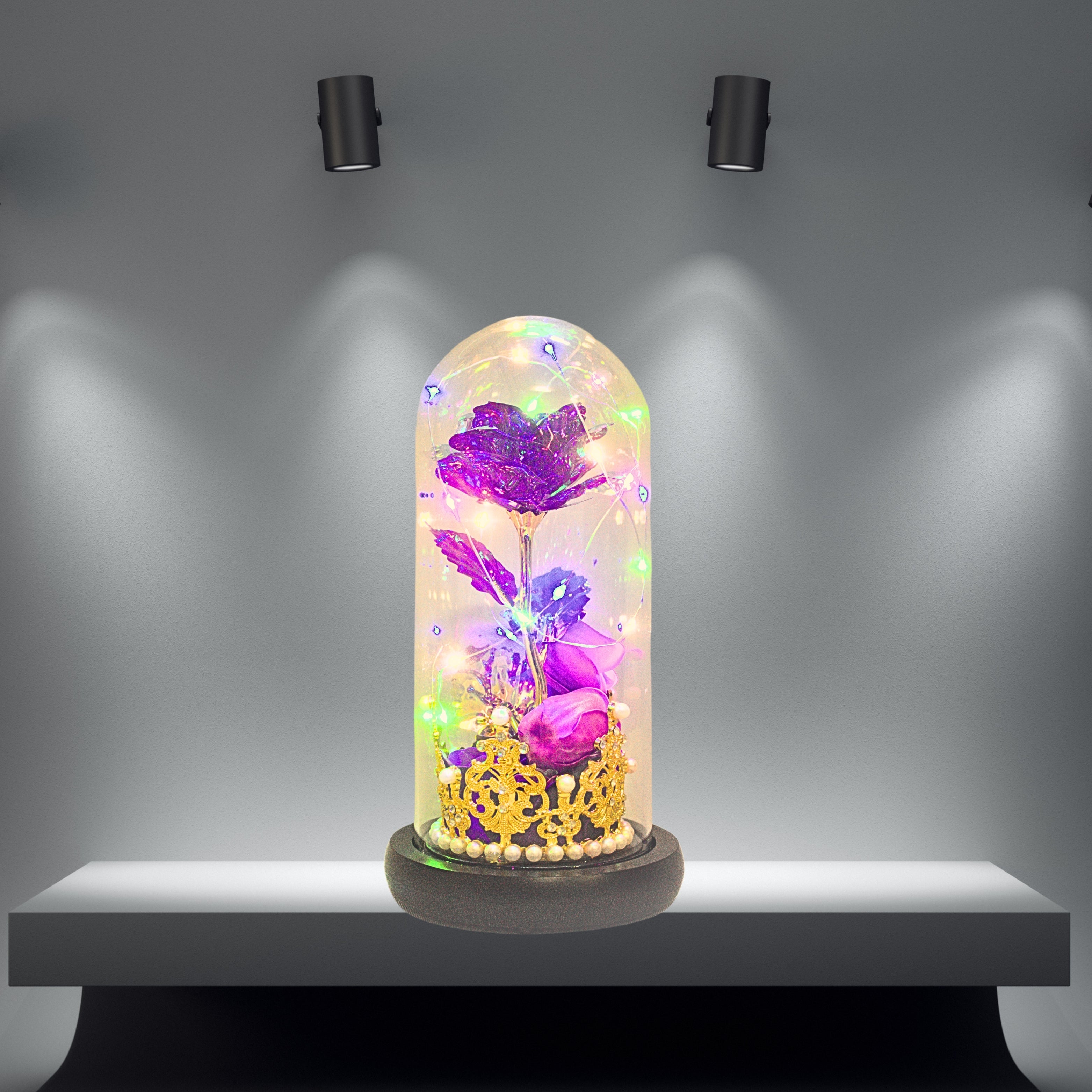 Majestic Bloom: Eternal Rose in a Crowned Glass Dome