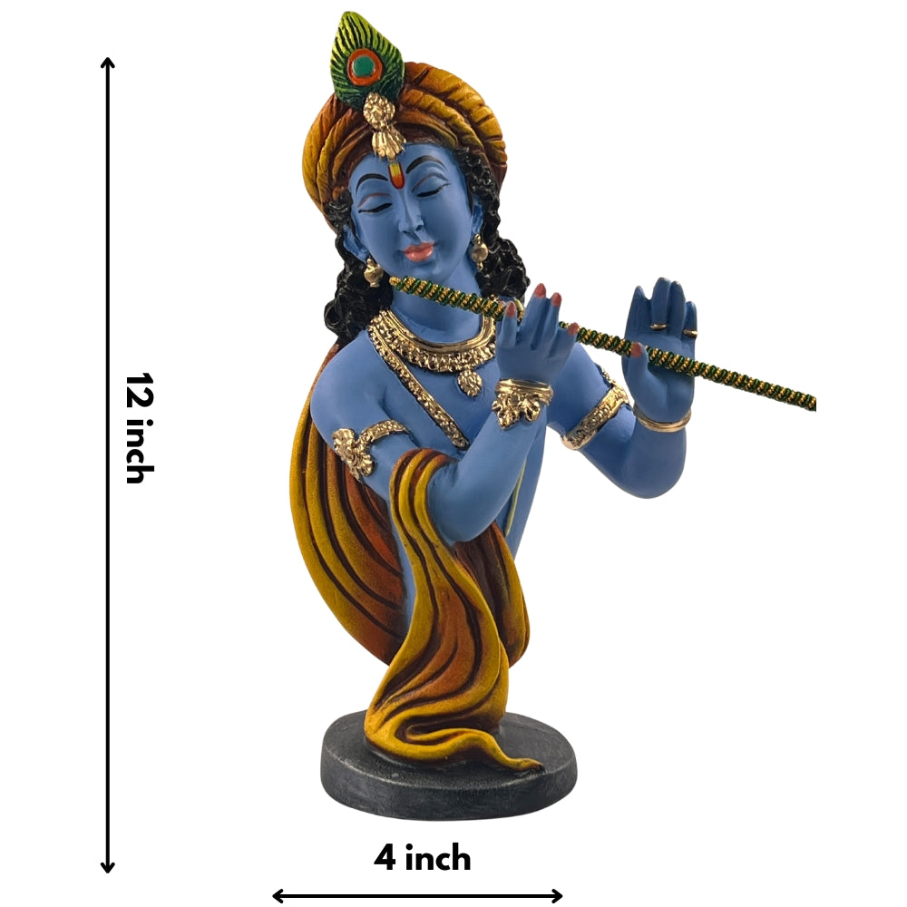 12 Inch Lord Krishna Playing Flute Decorative Idol – Handcrafted Resin Statue