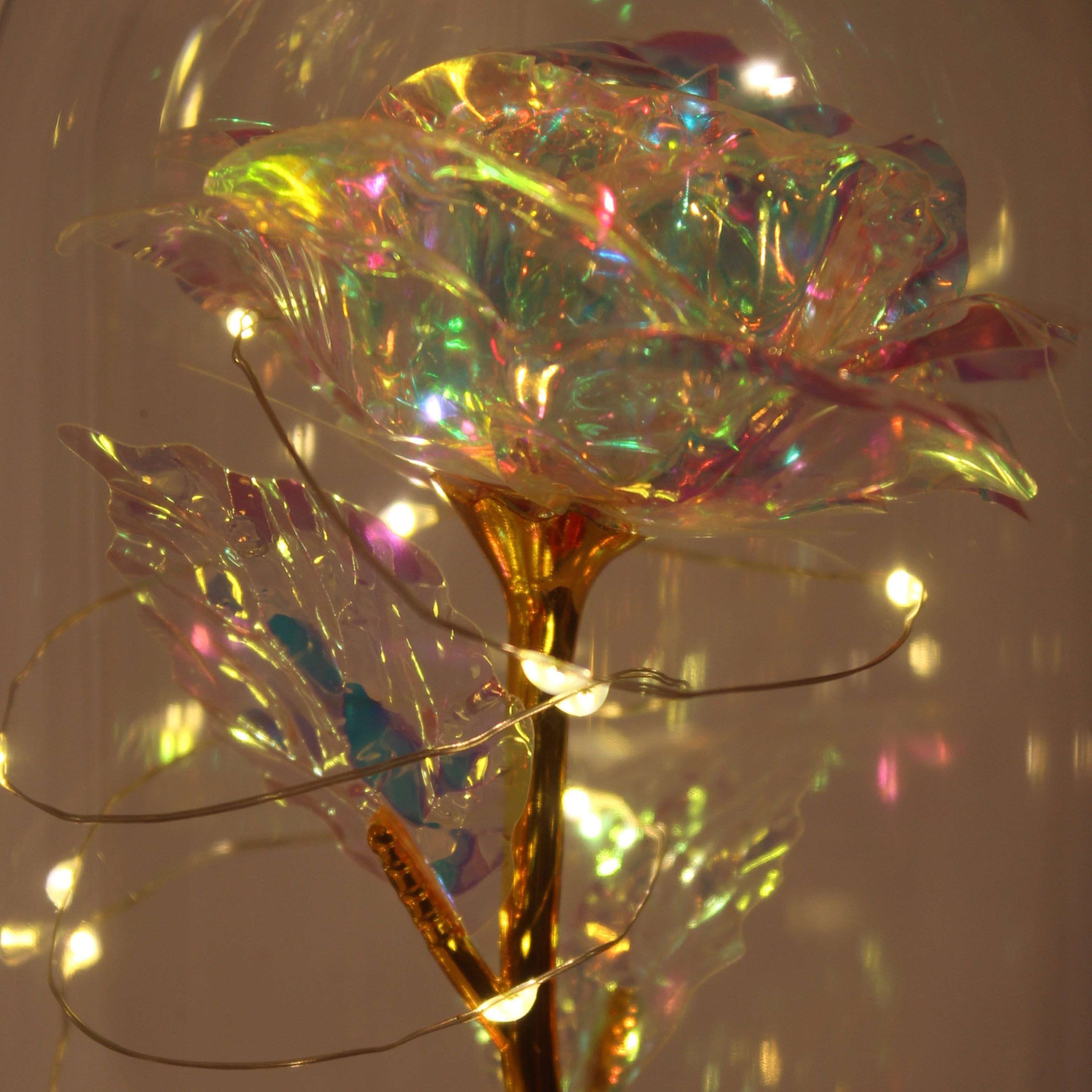 Luxury White Crystal Rose Dome with LED Lights – Elegant Romantic Gift