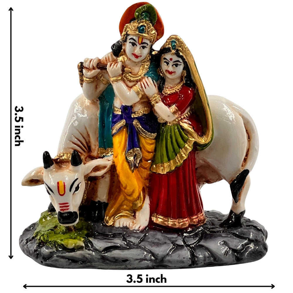 Miniature Radha Krishna with Cow Idol – 3.5 Inch Handcrafted Resin Statue