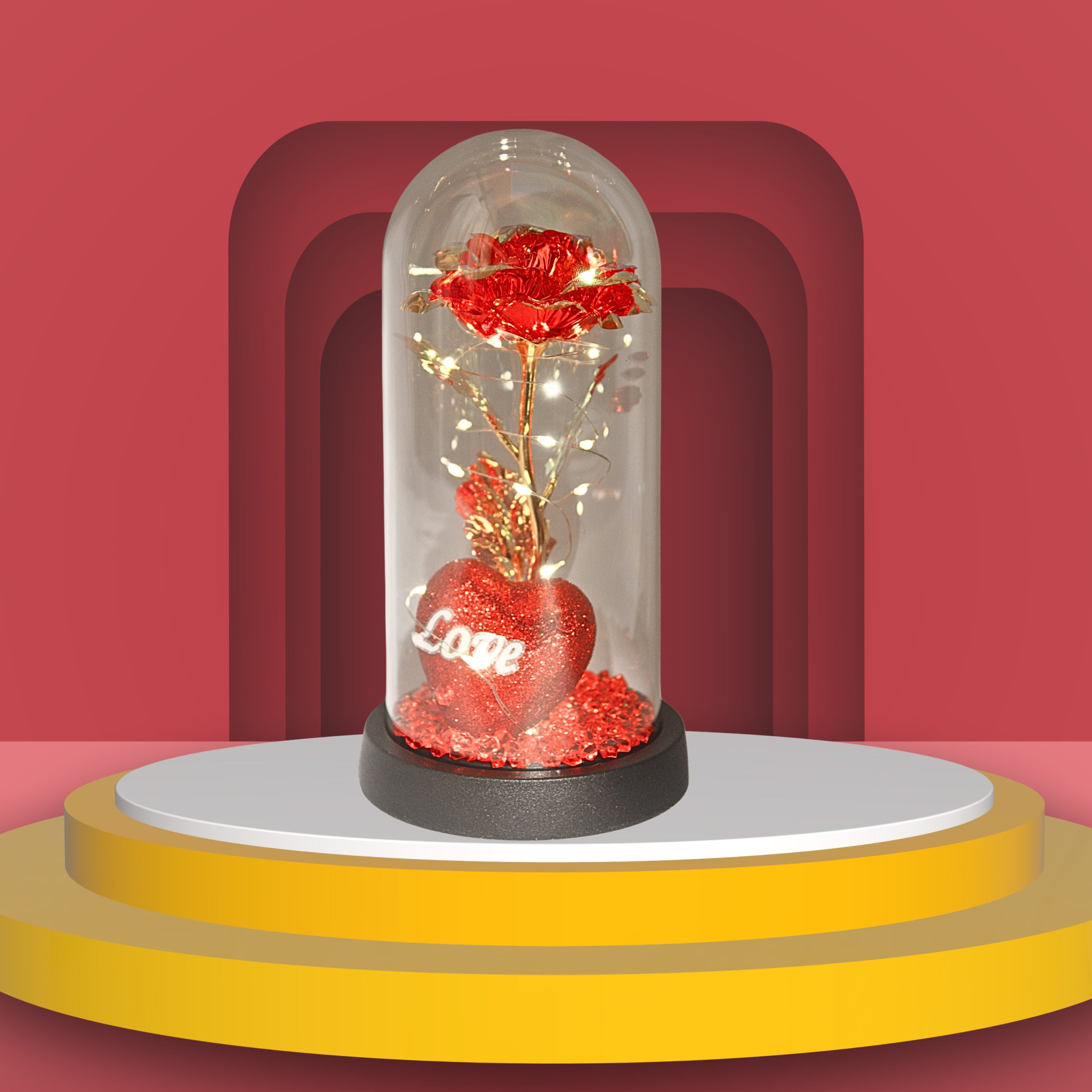 Luxury Red Crystal Rose Dome with LED Lights – Elegant Romantic Gift