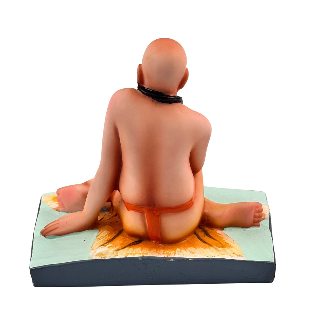 Swami Samarth Idol – 4.5 Inch Spiritual Statue with Black Mala on Tiger Skin Base