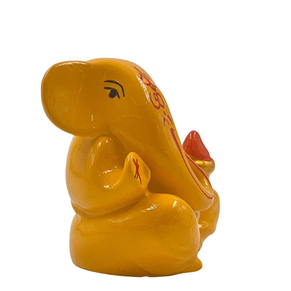 Miniature Yellow Ganpati Idol – 2 Inch Decorative Murti for Car, Desk & Pooja