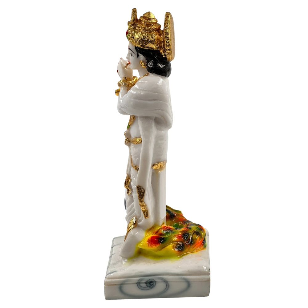 Elegant White Krishna Idol with Peacock – 9 Inch Decorative Statue for Home & Mandir